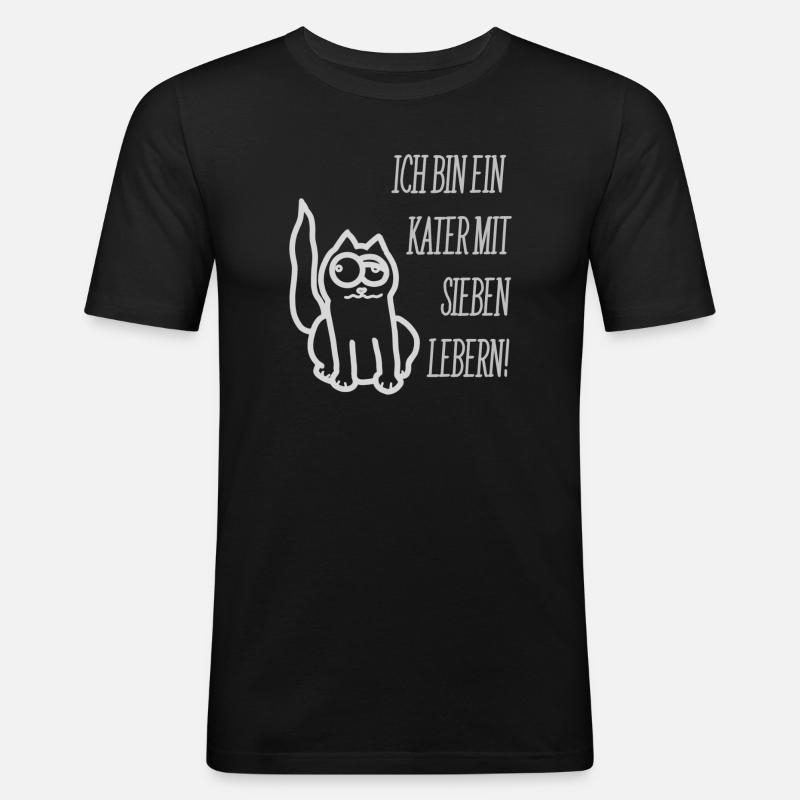 Kater mit 7 Lebern - Männer Slim Fit T-Shirt - Schwarz