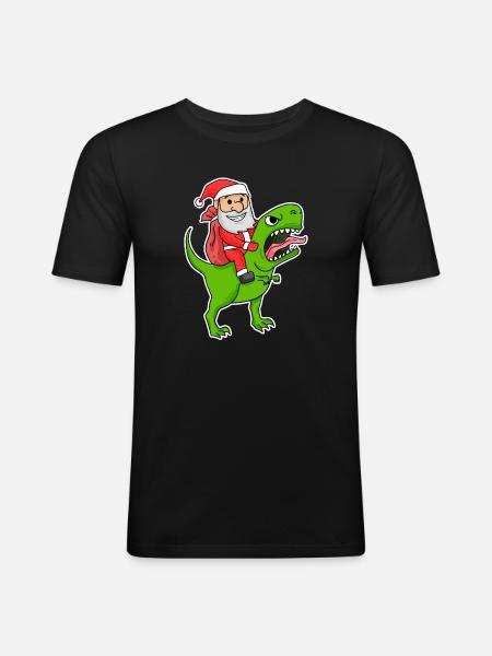 Santa Claus Dinosaurs - Men's Slim Fit T-Shirt - black