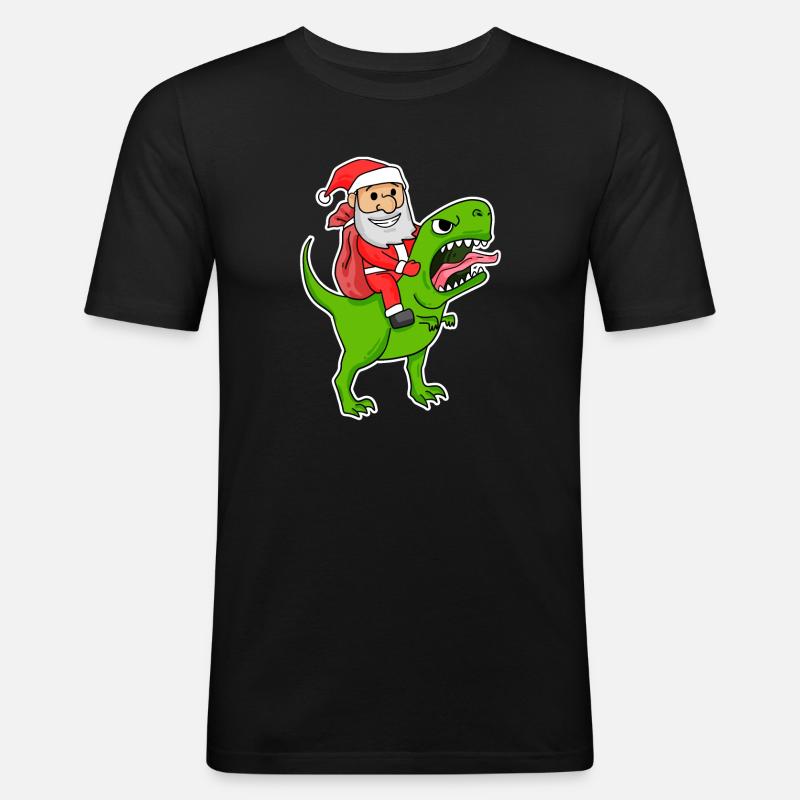 Weihnachtsmann Dinosaurier - Männer Slim Fit T-Shirt - Schwarz