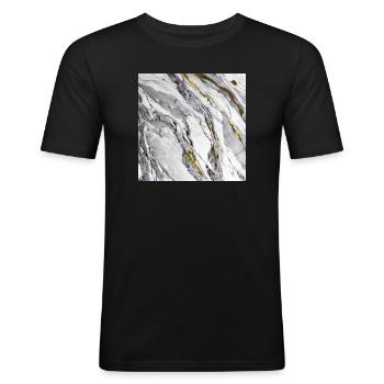 Marble Natural Stone White Gold Texture - Men's Slim Fit T-Shirt - black - Front - Nik (191cm)