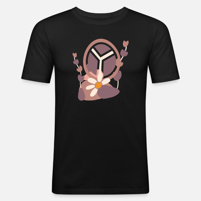 Friedenszeichen mit Blume - Männer Slim Fit T-Shirt - Schwarz