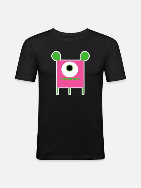 Pink Cyclops Monster | Funny Square Alien - Men's Slim Fit T-Shirt - black