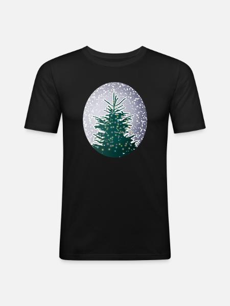 beleuchteter Weihnachtsbaum im Schnee - Männer Slim Fit T-Shirt - Schwarz