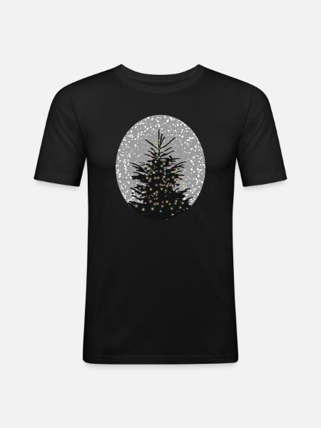 beleuchteter Weihnachtsbaum im Schnee - Männer Slim Fit T-Shirt - Schwarz