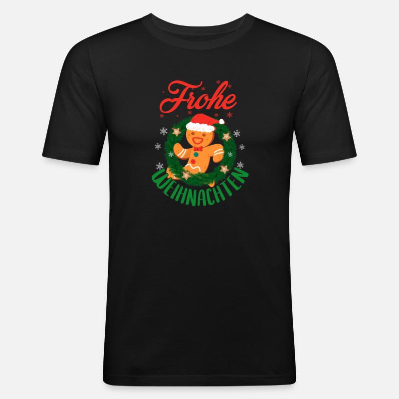 Fröhliche Weihnachten Lebkuchenmann Kranz - Männer Slim Fit T-Shirt - Schwarz