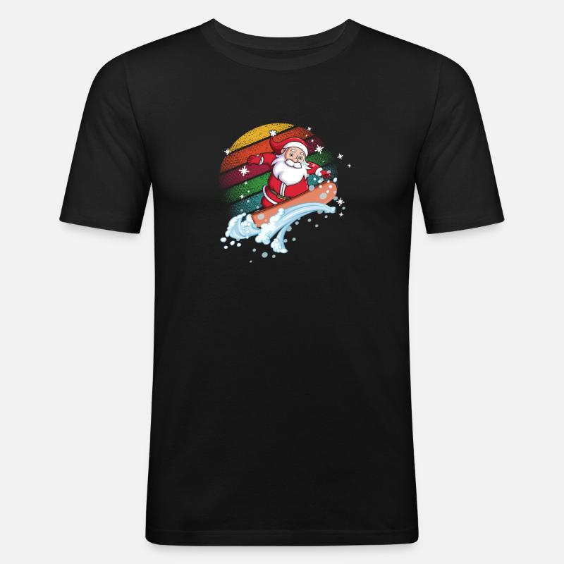 Santa Surfer Regenbogen - Männer Slim Fit T-Shirt - Schwarz