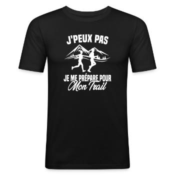 Je peux pas je me prépare pour mon trail - T-shirt près du corps Homme - noir - Devant - Nik (191cm)