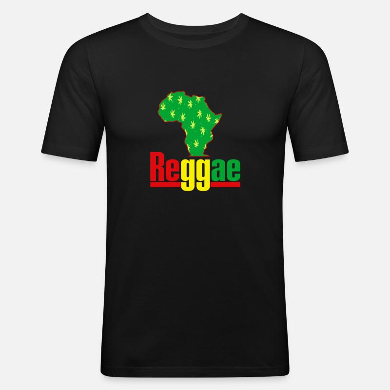 Afrika Reggae Karte mit Hanfblättern - Männer Slim Fit T-Shirt - Schwarz