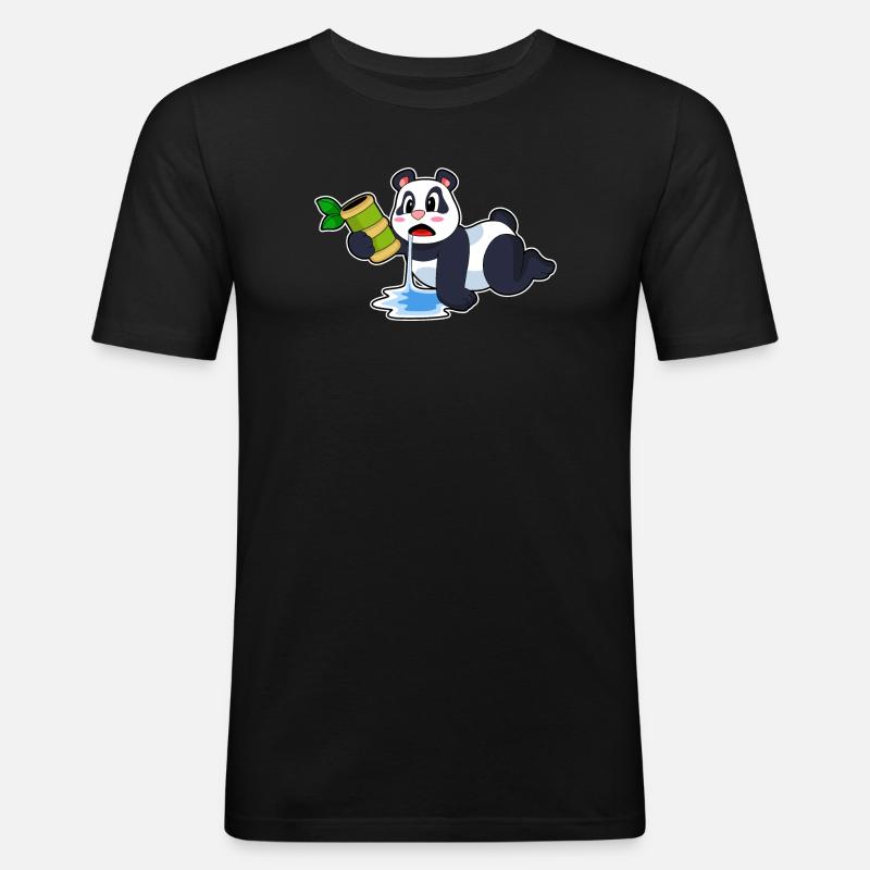 Panda Bambus - Männer Slim Fit T-Shirt - Schwarz