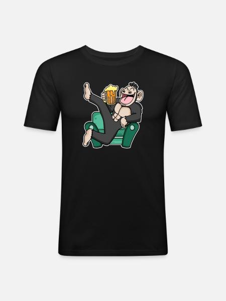 Funny monkey drinks beer - Men's Slim Fit T-Shirt - black