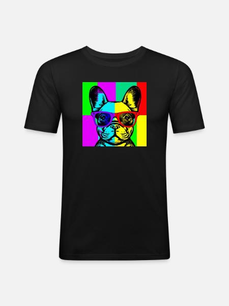 Neon Bulldog Pop Art Glasses - Men's Slim Fit T-Shirt - black