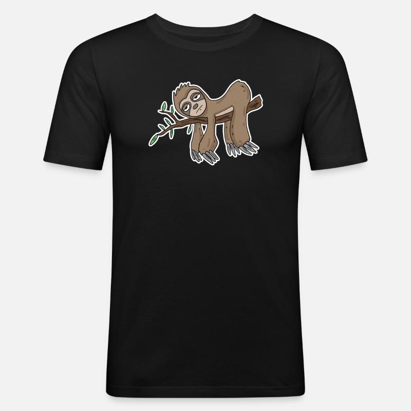 Faultier - Männer Slim Fit T-Shirt - Schwarz
