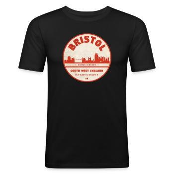 Emblème rétro du Bristol Skyline - T-shirt près du corps Homme - noir - Devant - Nik (191cm)