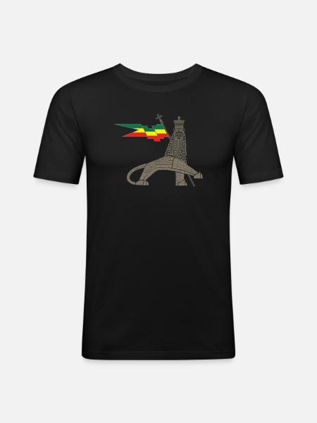 Königslöwe mit äth Flaggenbalken - Männer Slim Fit T-Shirt - Schwarz