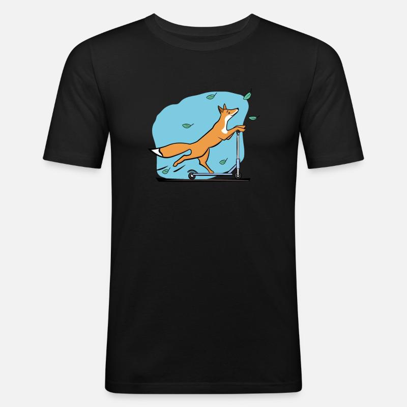 Fuchs mit Roller - Männer Slim Fit T-Shirt - Schwarz