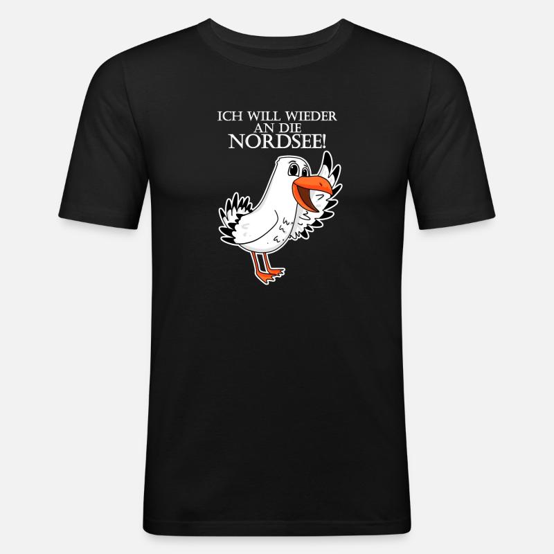Nordsee Plattdeutsch Spruch Moin Möwe - Männer Slim Fit T-Shirt - Schwarz