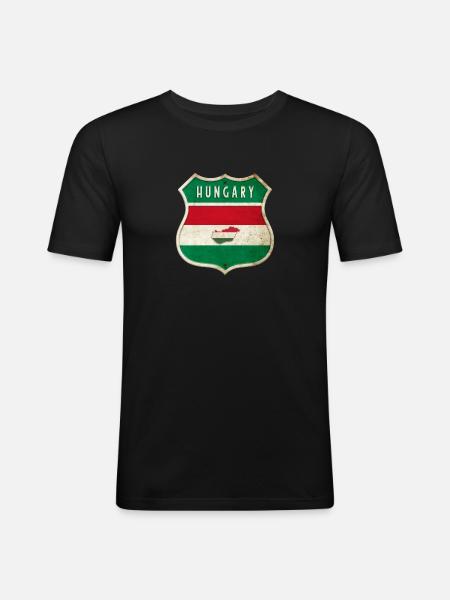 Ungarn Wappen Flaggen Design - Männer Slim Fit T-Shirt - Schwarz