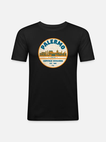 Palermo Retro Stadtlogo rund - Männer Slim Fit T-Shirt - Schwarz