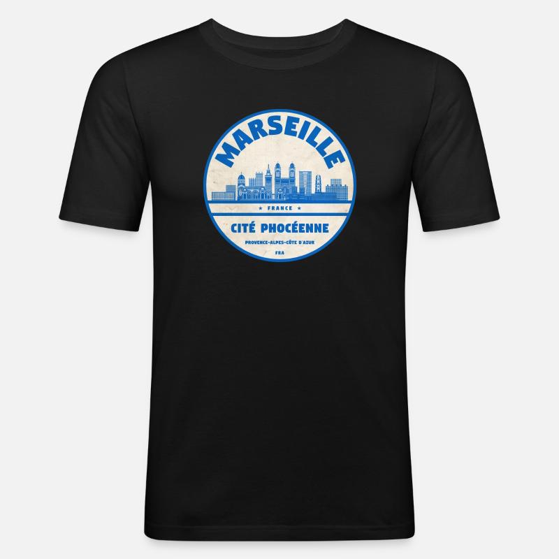 Marseille Cité Phocéenne Emblem - Männer Slim Fit T-Shirt - Schwarz