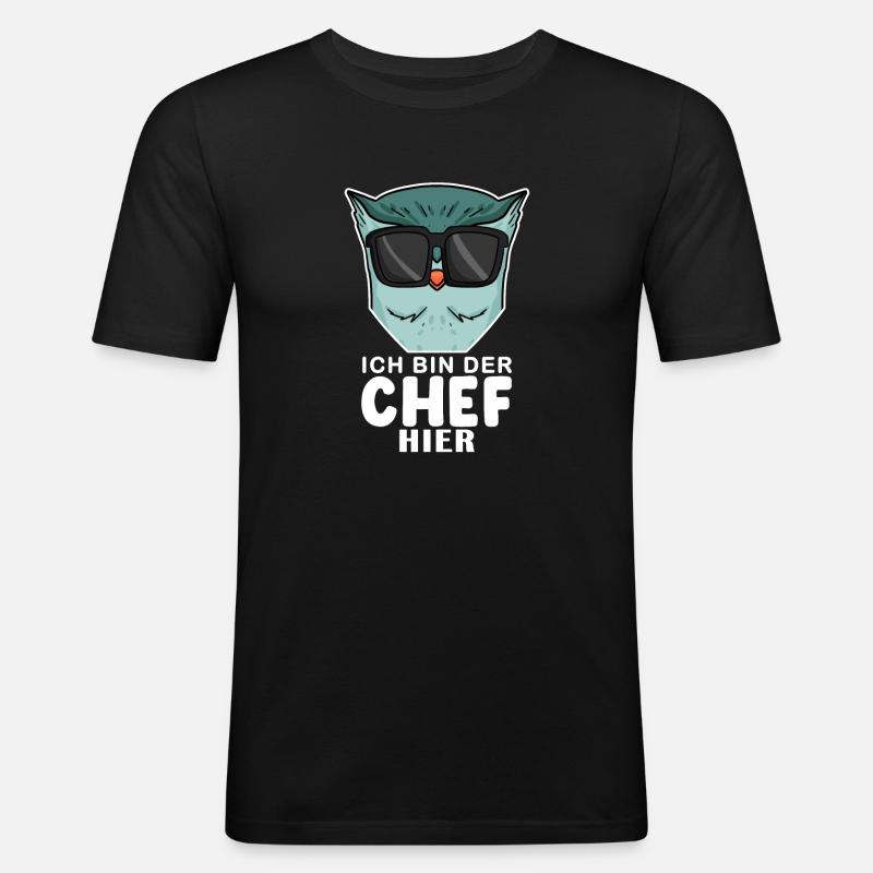 Cool Eule Chef - Männer Slim Fit T-Shirt - Schwarz
