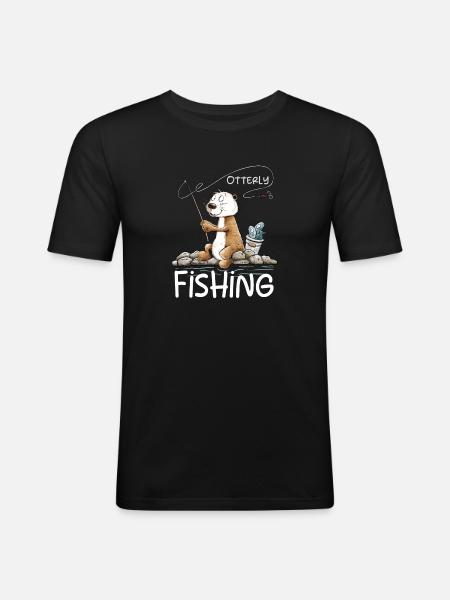 Droll Angler Otter Fishing Saying Fishing - Men's Slim Fit T-Shirt - black
