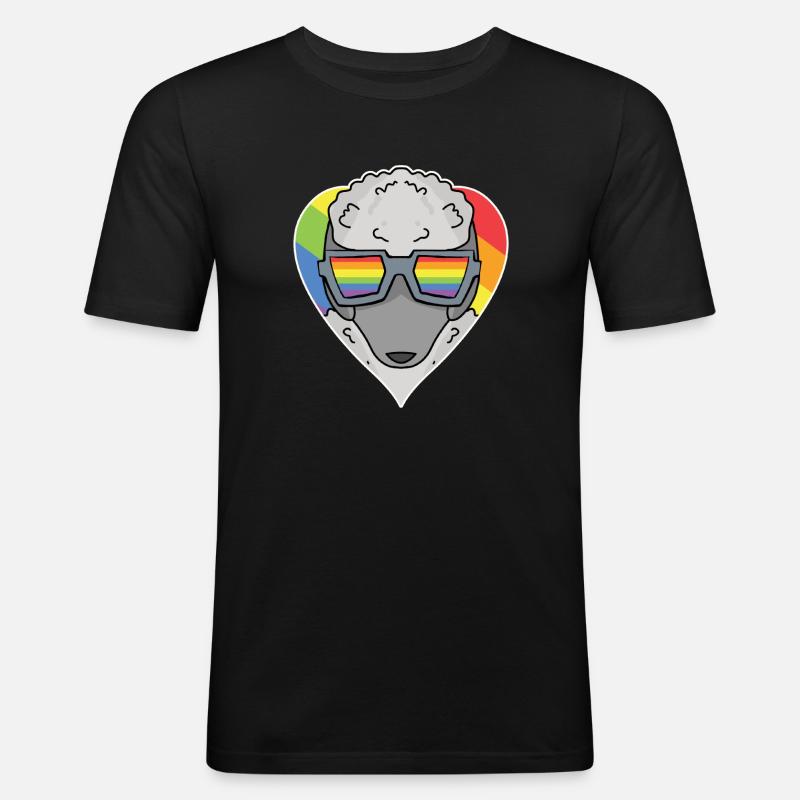 Regenbogen - Hund mit Brille - Pudel - Männer Slim Fit T-Shirt - Schwarz