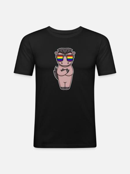Gay Regenbogen - Pferd mit Brille - Männer Slim Fit T-Shirt - Schwarz