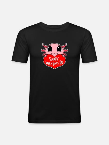 Valentine's Day Heart Axolotl - Men's Slim Fit T-Shirt - black