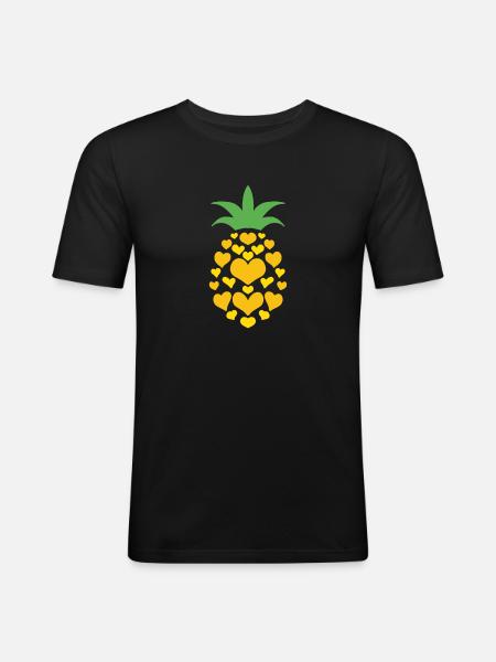 Ananas Herz - Männer Slim Fit T-Shirt - Schwarz