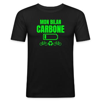 bilan carbone, écologie, écologiste - T-shirt près du corps Homme - noir - Devant - Nik (191cm)