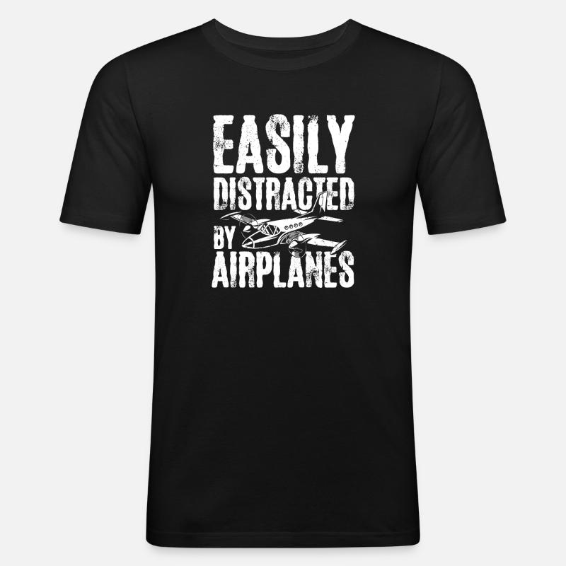 Easily distracted by airplanes - Männer Slim Fit T-Shirt - Schwarz