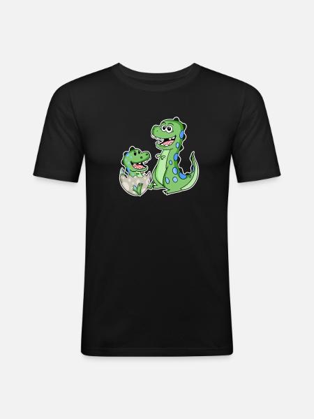 Dinosaur with baby dinosaur - Men's Slim Fit T-Shirt - black