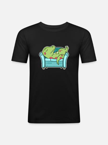 Dinosaur Bed Sleep Tired - Men's Slim Fit T-Shirt - black