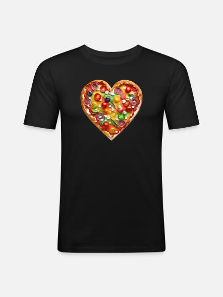 Herzpizza Farbenvielfalt - Männer Slim Fit T-Shirt - Schwarz