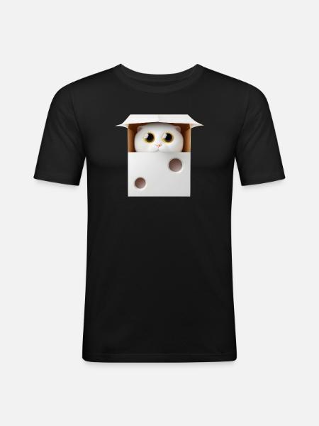 Chat mignon dans une boîte carton - T-shirt près du corps Homme - noir