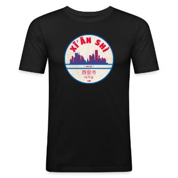 Xi’an Skyline Abzeichen - Männer Slim Fit T-Shirt - Schwarz - Vorne - Nik (191cm)
