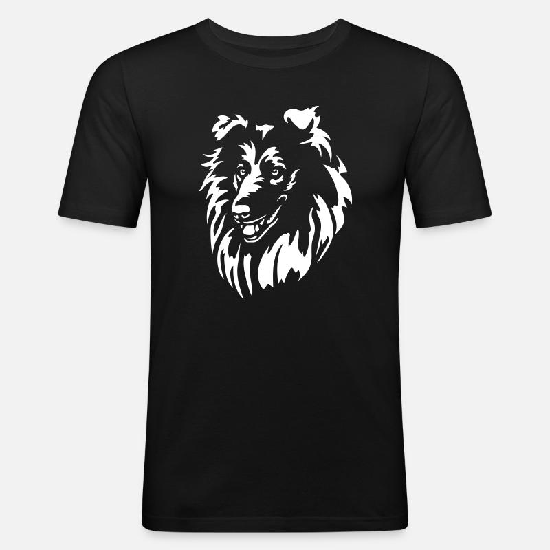 Collie Kopf "Black Edition" - Männer Slim Fit T-Shirt - Schwarz
