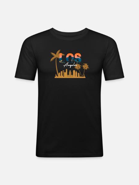 LA Sunset Skyline Palm Art - Men's Slim Fit T-Shirt - black