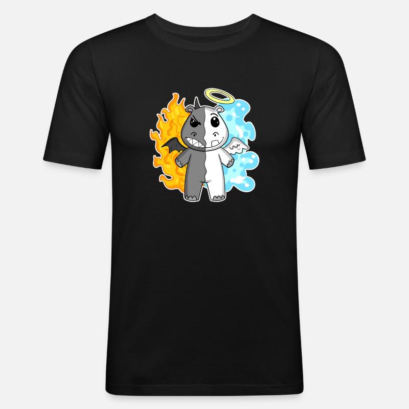 Nilpferd - Engel und Teufel - Männer Slim Fit T-Shirt - Schwarz