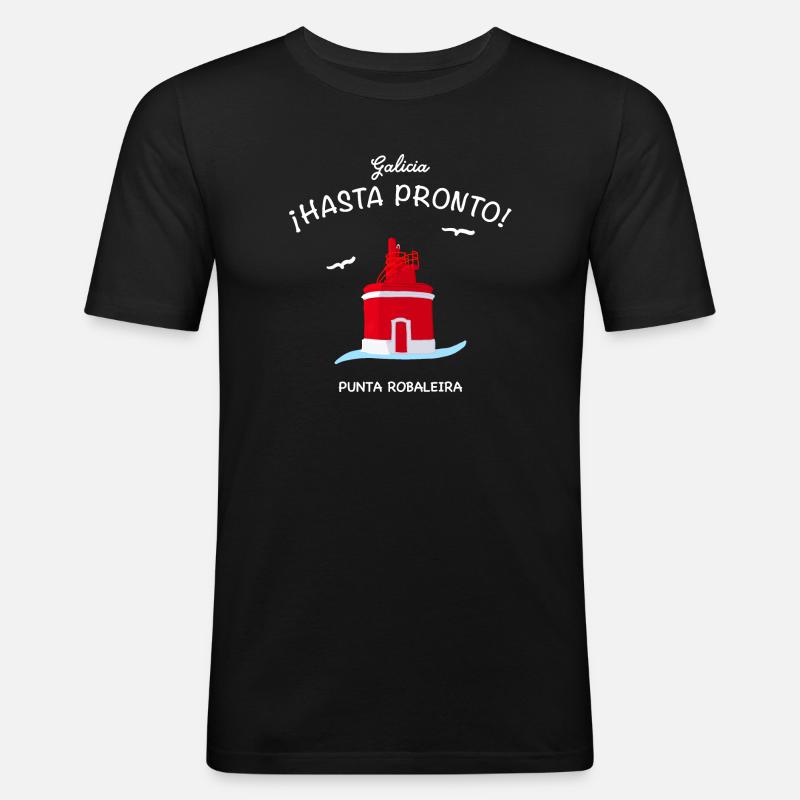Galicien, Leuchtturm Punta Robaleira, Spanien - Männer Slim Fit T-Shirt - Schwarz