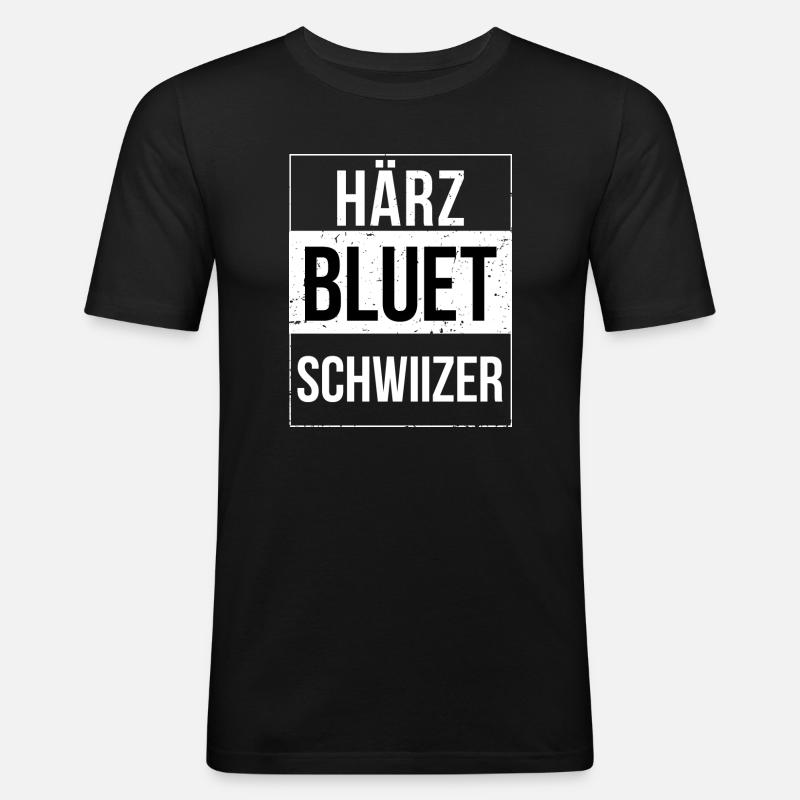 Härzbluetschwiizer Schwiizer Schweizer - Männer Slim Fit T-Shirt - Schwarz