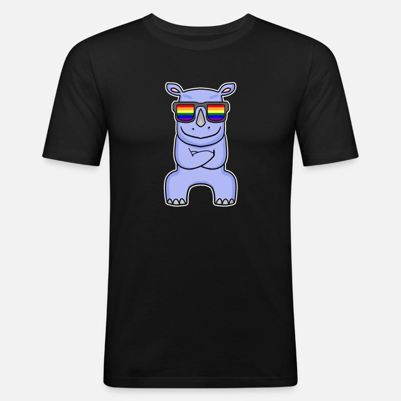 Regenbogen - Nashorn mit Brille - Männer Slim Fit T-Shirt - Schwarz
