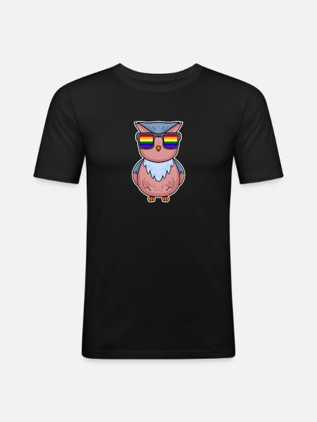 Rainbow - Owl with glasses - Men's Slim Fit T-Shirt - black