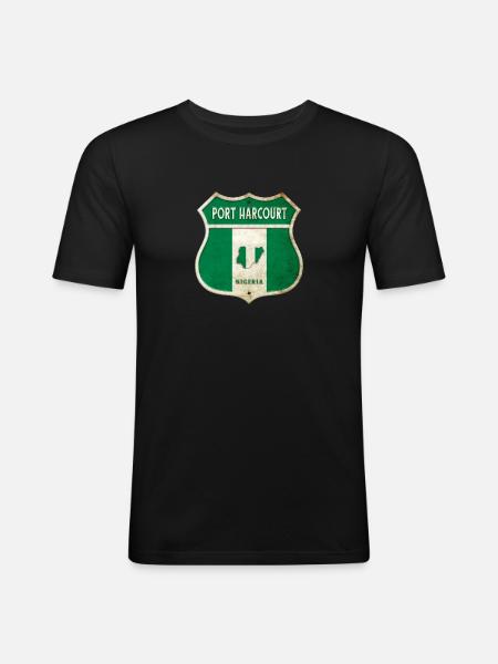 Port Harcourt Nigeria Drapeaux d'armoiries - T-shirt près du corps Homme - noir