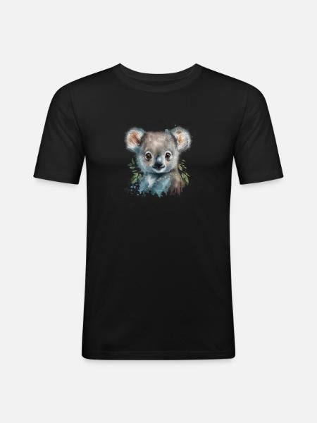 Koala Aquarelle Feuillage - T-shirt près du corps Homme - noir