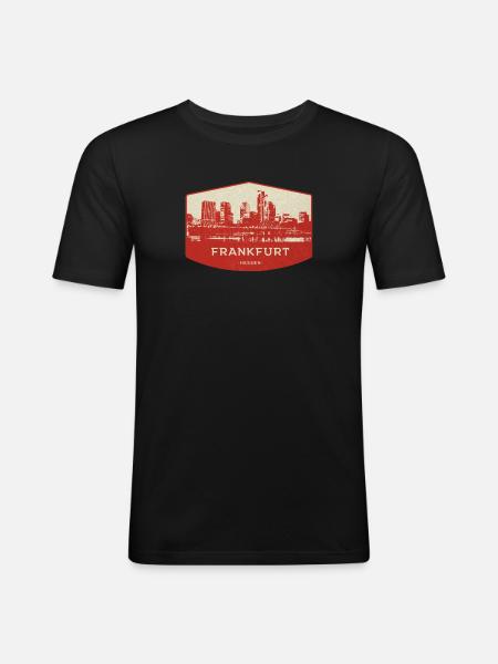 Frankfurt Skyline Rot Badge - Männer Slim Fit T-Shirt - Schwarz