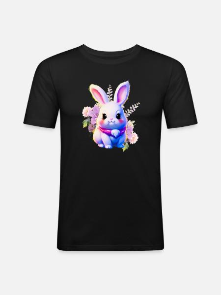 Flowers Easter Bunny Cute Bunny - Men's Slim Fit T-Shirt - black