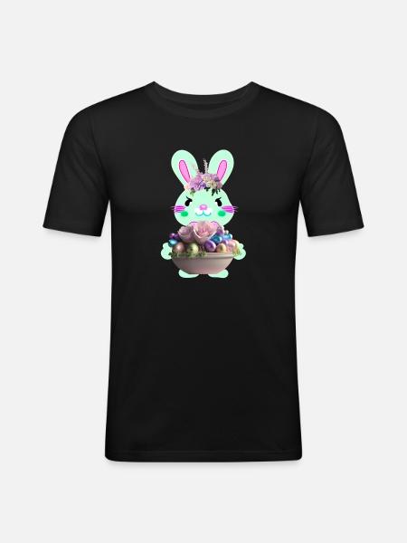 süßer Osterhase mit Ostereier - Männer Slim Fit T-Shirt - Schwarz