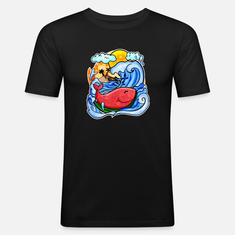 Baleine pastèque - T-shirt près du corps Homme - noir