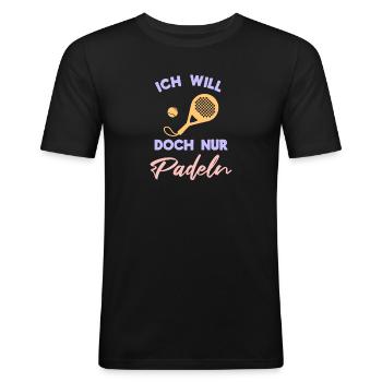 Sportart Spieler Padel Bälle Statement Schläger - Männer Slim Fit T-Shirt - Schwarz - Vorne - Nik (191cm)